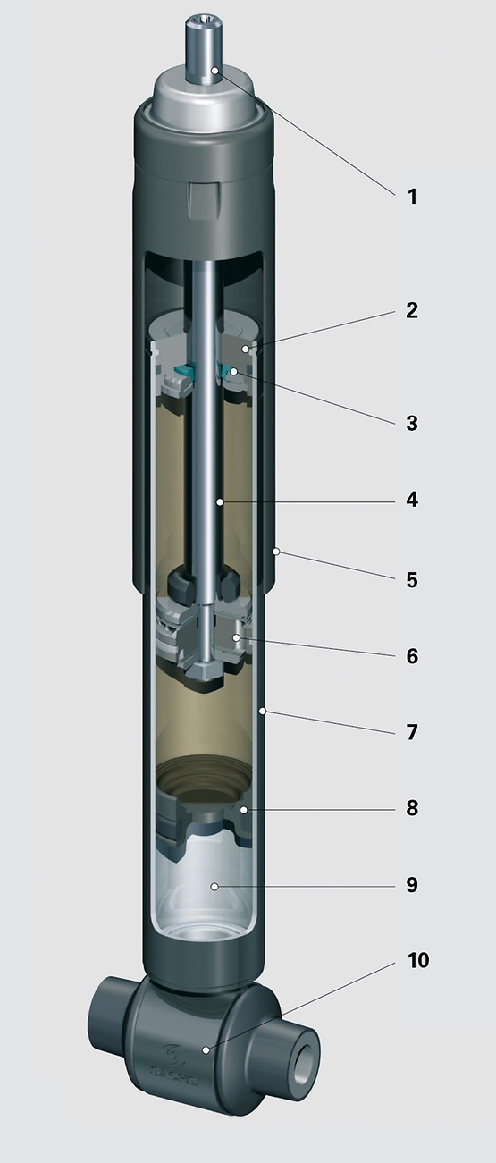 Ilustración del amortiguador monotubo SACHS