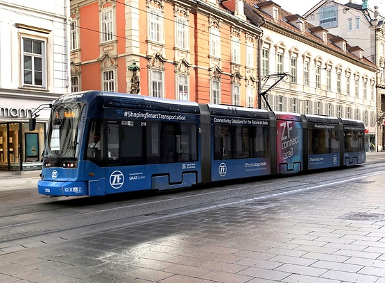 Tram driving in city center