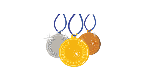 Illustration of three medals in gold, silver and bronze