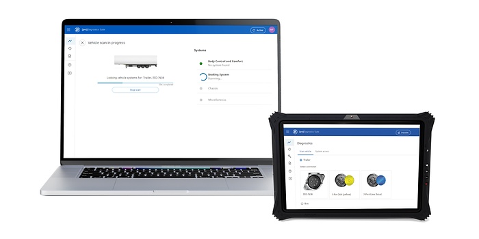 Abbildung der ZF [pro]Diagnostics Suite auf einem Tablet und einem Laptop