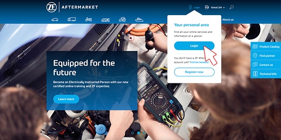 Click on Login to ZF Aftermarket Portal